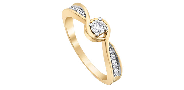 10K Engagement Ring Twist with Pave Set Diamond Sides - Bijouterie Classique