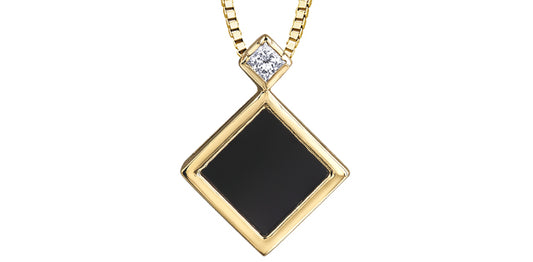 10KY Gold Black Onyx and Diamond Necklace - Bijouterie Classique