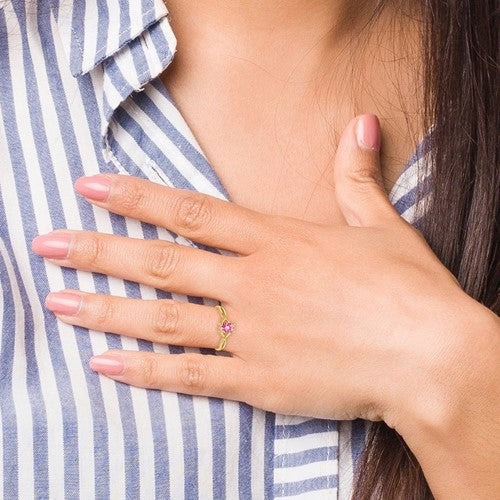 10k Polished Geniune Pink Tourmaline Birthstone Ring