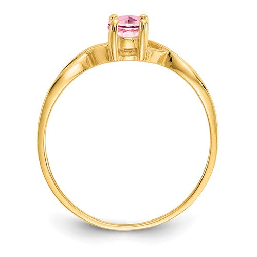 10k Polished Geniune Pink Tourmaline Birthstone Ring