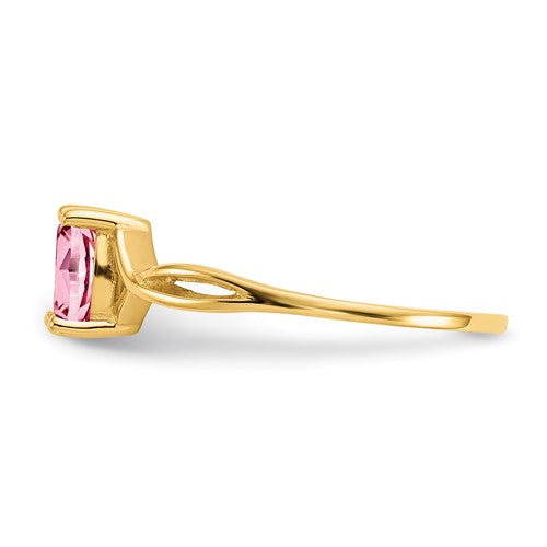 10k Polished Geniune Pink Tourmaline Birthstone Ring