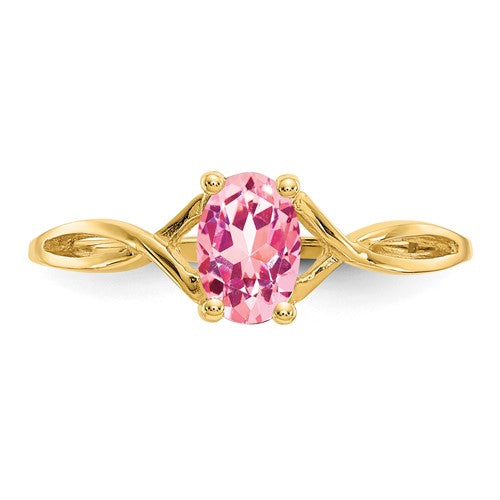 10k Polished Geniune Pink Tourmaline Birthstone Ring