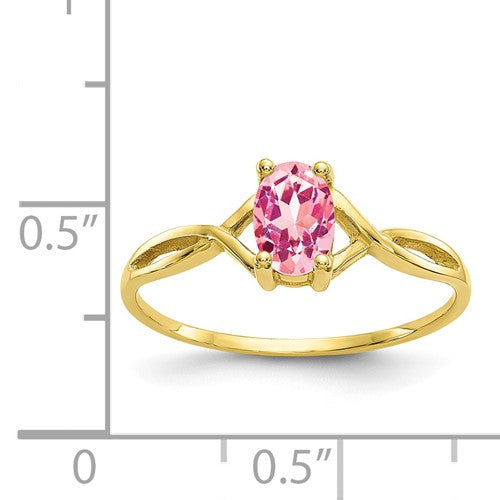 10k Polished Geniune Pink Tourmaline Birthstone Ring