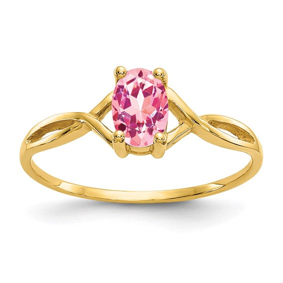 10k Polished Geniune Pink Tourmaline Birthstone Ring