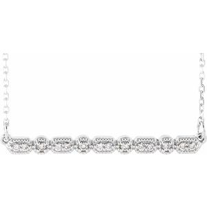 14K White 1/10 CTW Natural Diamond Milgrain Bar 16-18" Necklace