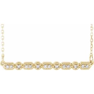 14K Yellow 1/10 CTW Natural Diamond Milgrain Bar 16-18" Necklace