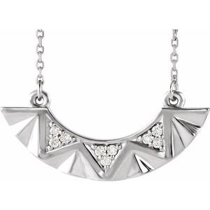 14K White .08 CTW Natural Diamond Curved Bar 16-18" Necklace  