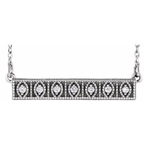 14K White .06 CTW Natural Diamond Bar 16-18" Necklace 