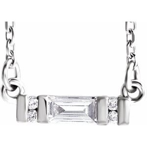 14K White 1/10 CTW Natural Diamond Bar 16-18" Necklace 