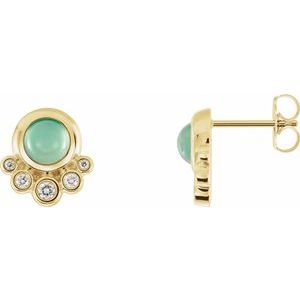14K Yellow  Natural Green Chrysoprase  & 1/8 CTW Natural Diamond Earrings