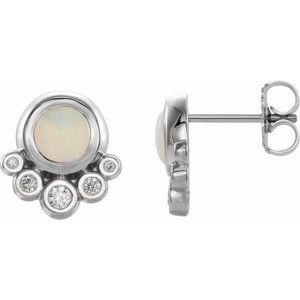 Platinum Natural Opal & 1/8 CTW Natural Diamond Earrings