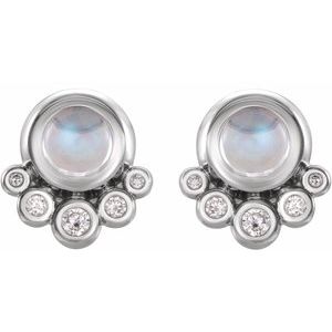 Sterling Silver Natural RainbowMoonstone & 1/8 CTW Natural Diamond Earrings