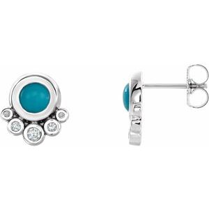 14K White Natural Turquoise & 1/8 CTW Natural Diamond Earrings