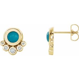 14K Yellow Natural Turquoise & 1/8 CTW Natural Diamond Earrings
