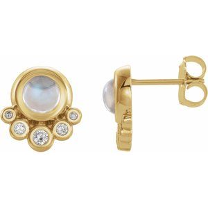 14K Yellow Natural Rainbow Moonstone & 1/8 CTW Natural Diamond Earrings