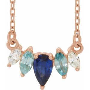 14K Rose Natural Multi-Gemstone & .06 CTW Natural Diamond Bar 18" Necklace