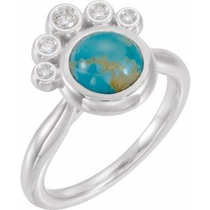 14K White Natural Kingman Turquoise & 1/8 CTW Natural Diamond Ring
