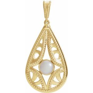 14K Yellow Cultured White Freshwater Pearl Vintage-Inspired Pendant