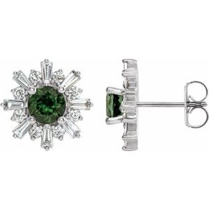 14K White Natural Green Tourmaline & 3/4 CTW Natural Diamond Earrings