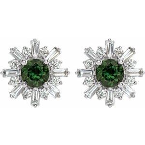 Platinum Natural Green Tourmaline & 3/4 CTW Natural Diamond Earrings