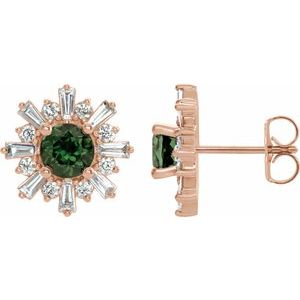 14K Rose Natural Green Tourmaline & 3/4 CTW Natural Diamond Earrings