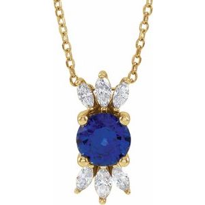14K Yellow Lab-Grown Blue Sapphire & 1/5 CTW Natural Diamond 16-18" Necklace