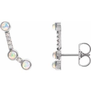 14K White Natural Ethiopian Opal & .08 CTW Natural Diamond Ear Climbers