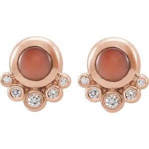 14K Rose Natural Pink Coral & 1/8 CTW Natural Diamond Earrings