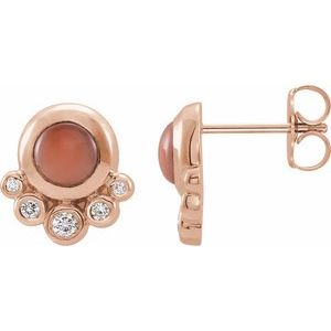 14K Rose Natural Pink Coral & 1/8 CTW Natural Diamond Earrings