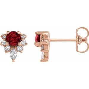 14K Rose Natural Mozambique Garnet & 1/6 CTW Natural Diamond Earrings