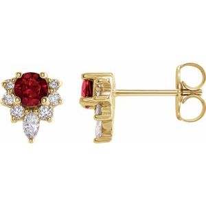 14K Yellow Natural Mozambique Garnet & 1/6 CTW Natural Diamond Earrings
