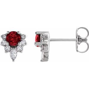 Platinum Natural Mozambique Garnet & 1/6 CTW Natural Diamond Earrings