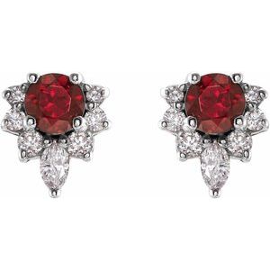 Sterling Silver Natural Mozambique Garnet & 1/6 CTW Natural Diamond Earrings