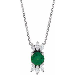 Sterling Silver Natural Emerald & 1/5 CTW Natural Diamond 16-18" Necklace