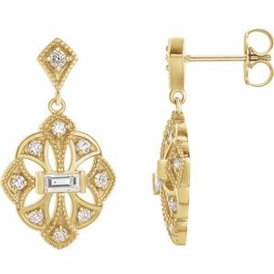 14K Yellow 3/8 CTW Natural Diamond Vintage-Inspired Earrings
