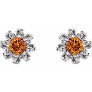 Sterling Silver Natural Citrine & 1/6 CTW Natural Diamond Halo-Style Earrings