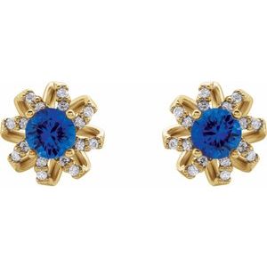 14K Yellow Lab-Grown Blue Sapphire & 1/6 CTW Natural Diamond Halo-Style Earrings