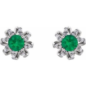 Platinum Natural Emerald & 1/6 CTW Natural Diamond Halo-Style Earrings
