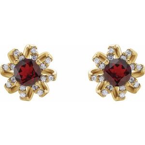 14K Yellow Natural Mozambique Garnet & 1/6 CTW Natural Diamond Halo-Style Earrings