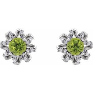 14K White Natural Peridot & 1/6 CTW Natural Diamond Halo-Style Earrings