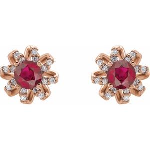 14K Rose Natural Ruby & 1/6 CTW Natural Diamond Halo-Style Earrings