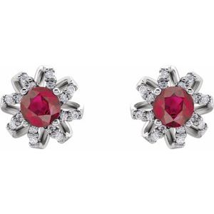 Platinum Natural Ruby & 1/6 CTW Natural Diamond Halo-Style Earrings