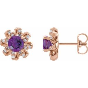 14K Rose Natural Amethyst & 1/6 CTW Natural Diamond Halo-Style Earrings