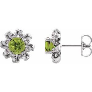 14K White Natural Peridot & 1/6 CTW Natural Diamond Halo-Style Earrings