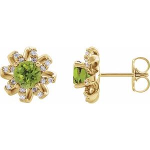 14K Yellow Natural Peridot & 1/6 CTW Natural Diamond Halo-Style Earrings