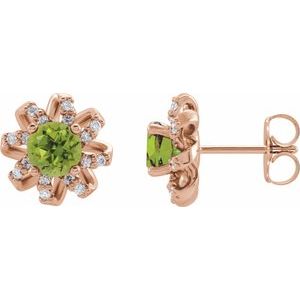 14K Rose Natural Peridot & 1/6 CTW Natural Diamond Halo-Style Earrings