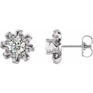 14K White 1 CTW Natural Diamond Halo-Style Earrings