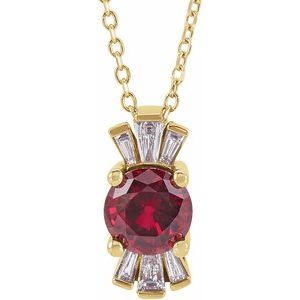 14K Yellow Lab-Grown Ruby & 1/6 CTW Natural Diamond 16-18" Necklace