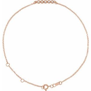 14K Rose.07 CTW Natural Diamond Bar 6 1/2-7 1/2" Bracelet