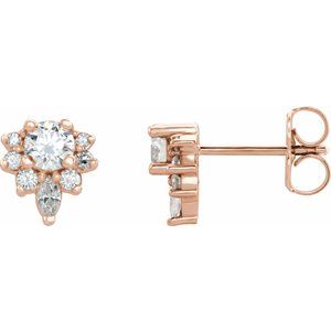 14K Rose Natural White Sapphire & 1/6 CTW Natural Diamond Earrings